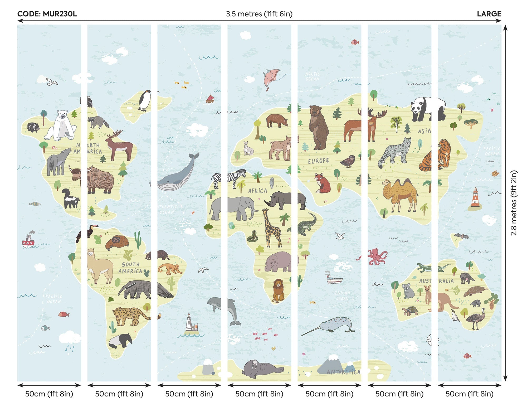 Childrens World Map Blue Mural (Large) by Origin Murals