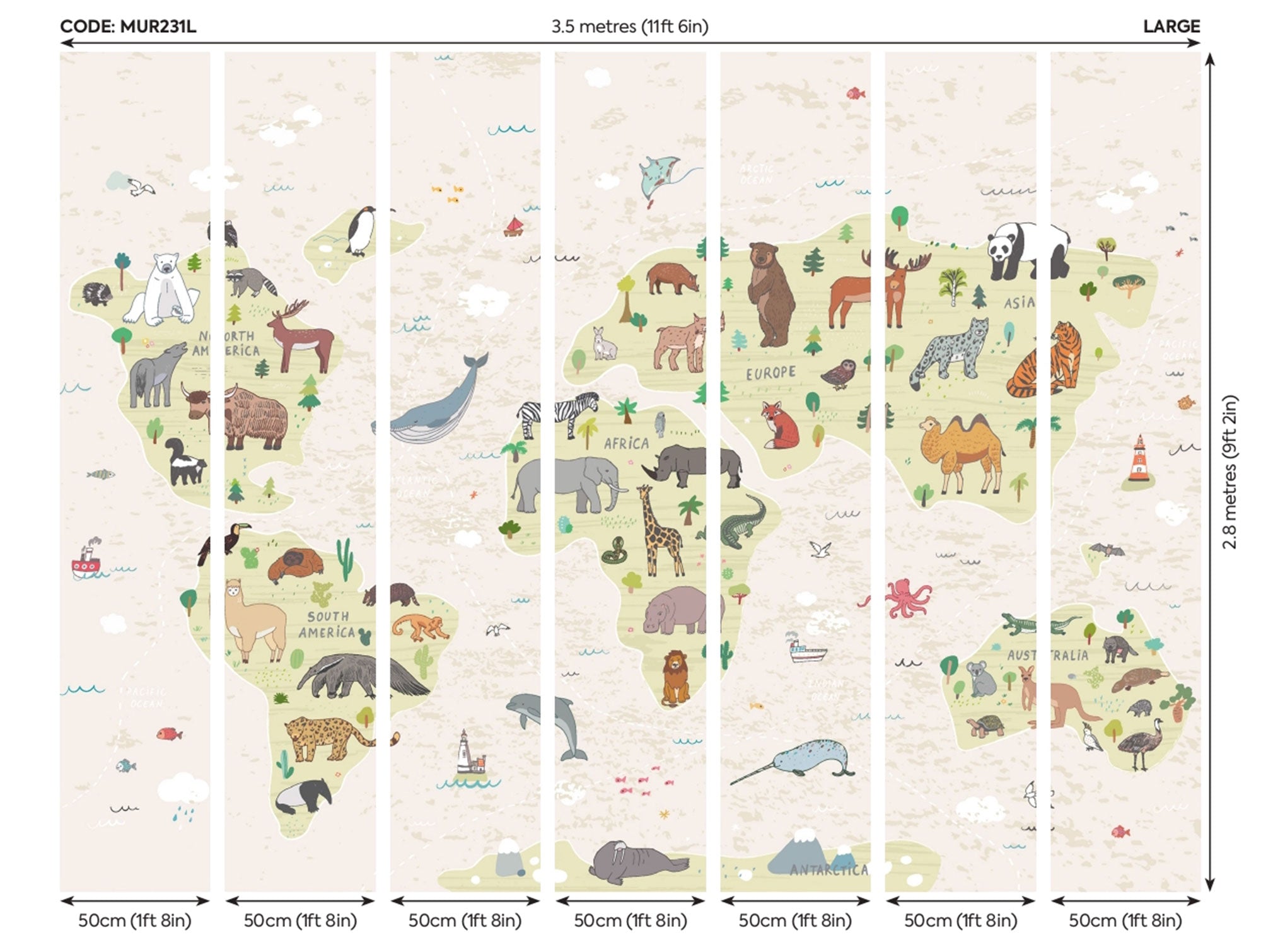 Childrens World Map Natural Mural (Large) by Origin Murals