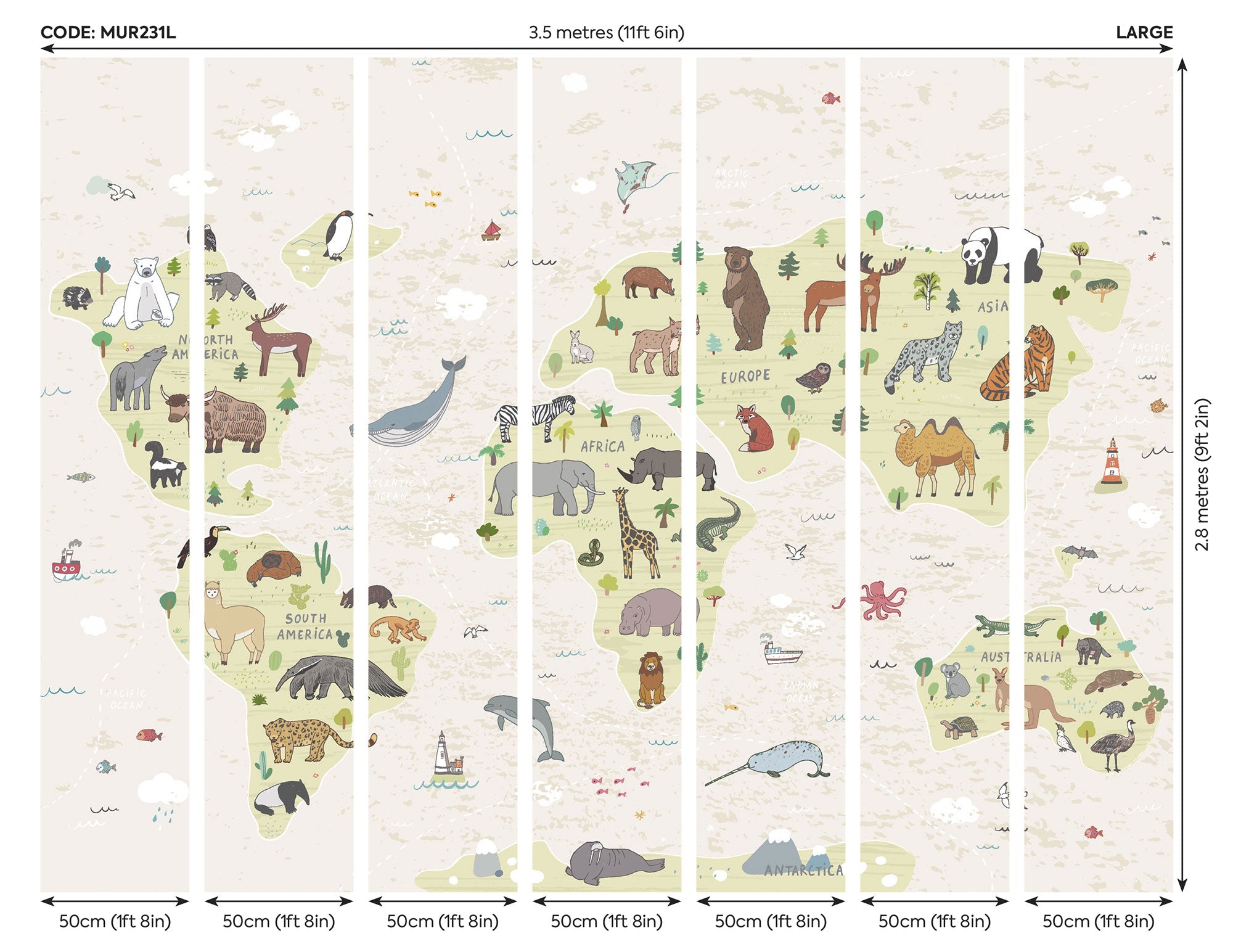 Childrens World Map Natural Mural (Large) by Origin Murals