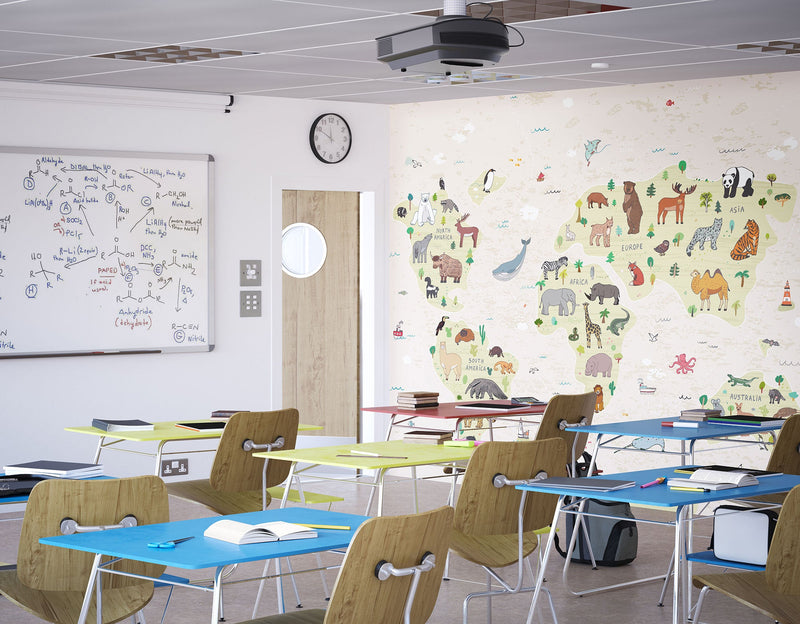 Childrens World Map Natural Mural (Medium) by Origin Murals
