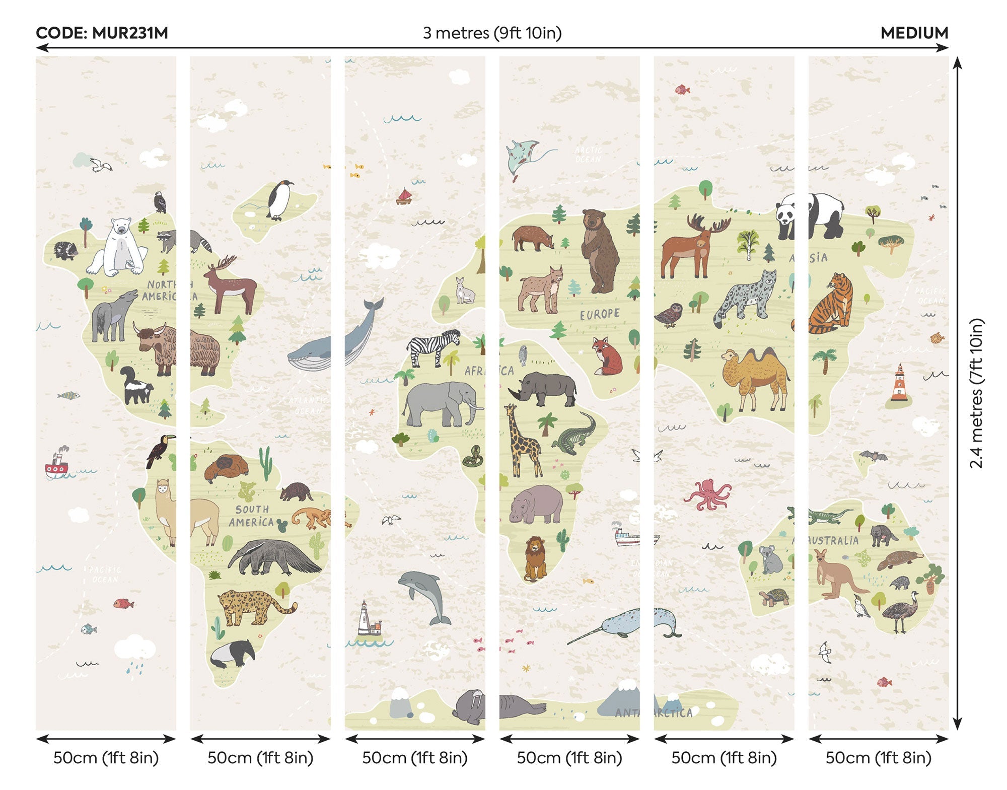 Childrens World Map Natural Mural (Medium) by Origin Murals