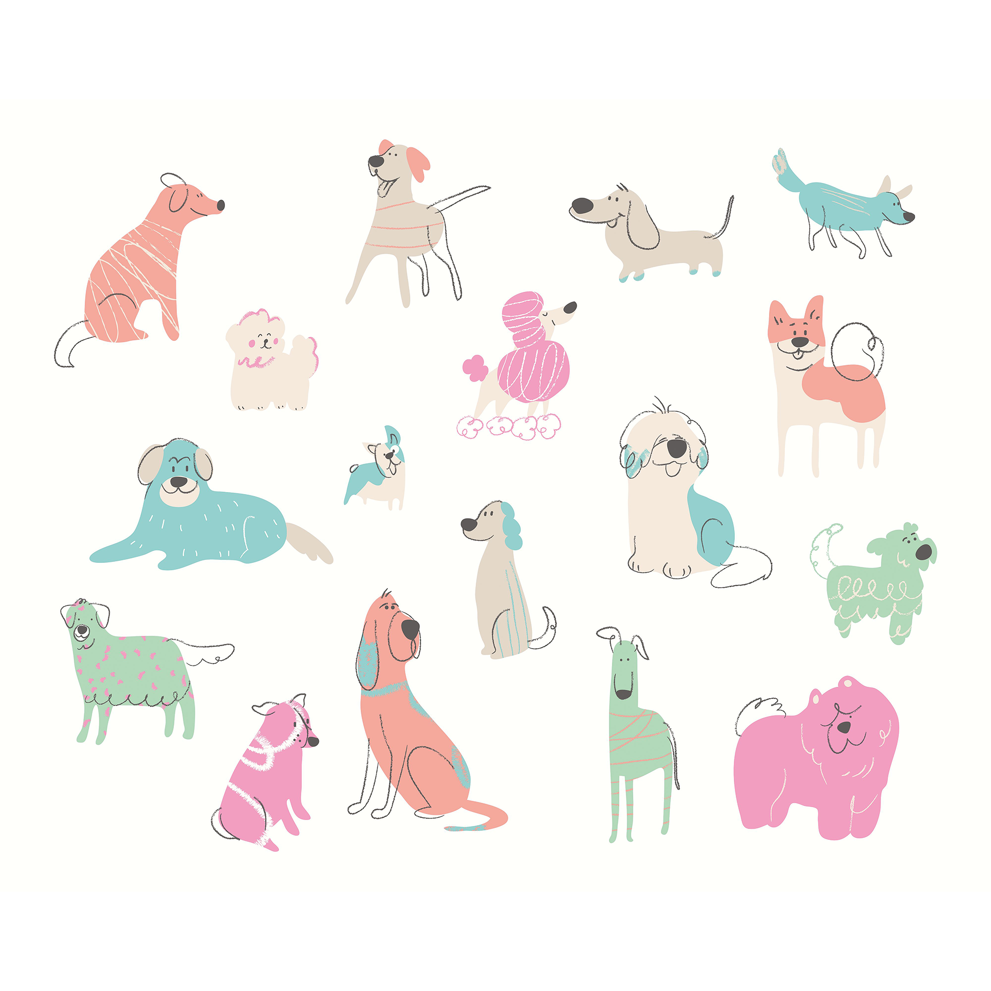 Happy Dogs Blush Pink Mural (Large) by Origin Murals