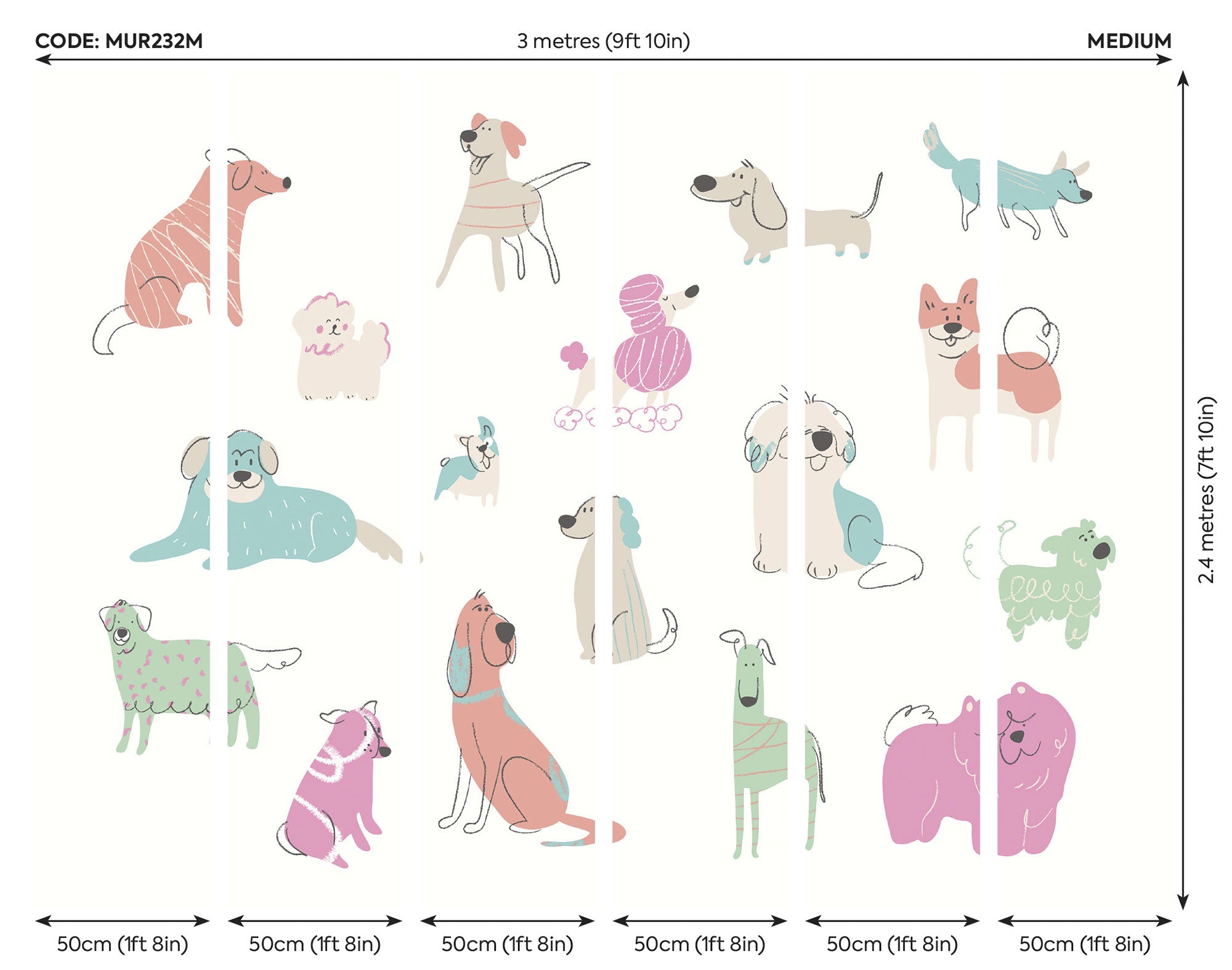 Happy Dogs Blush Pink Mural (Medium) by Origin Murals