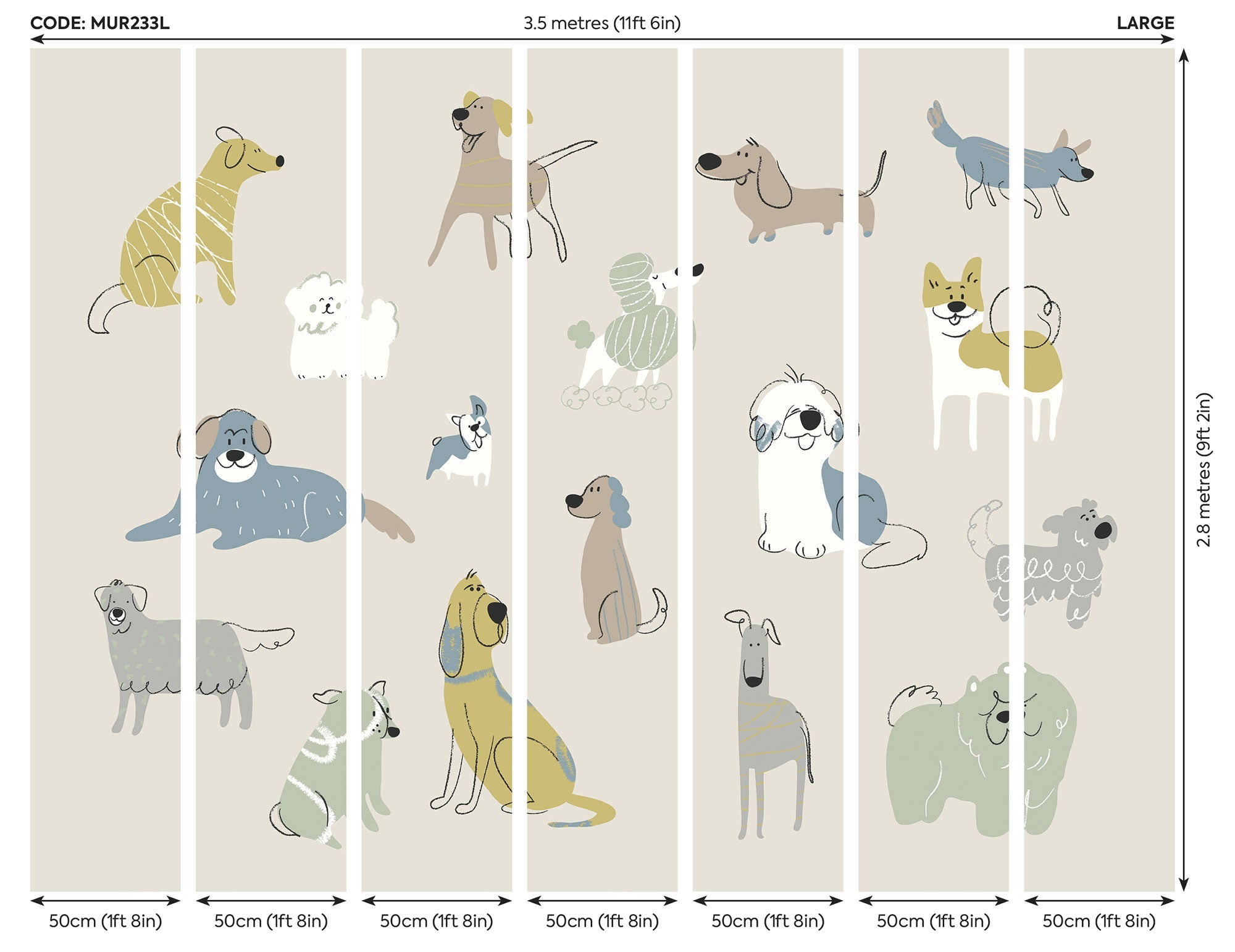Happy Dogs Warm Grey Mural (Large) by Origin Murals