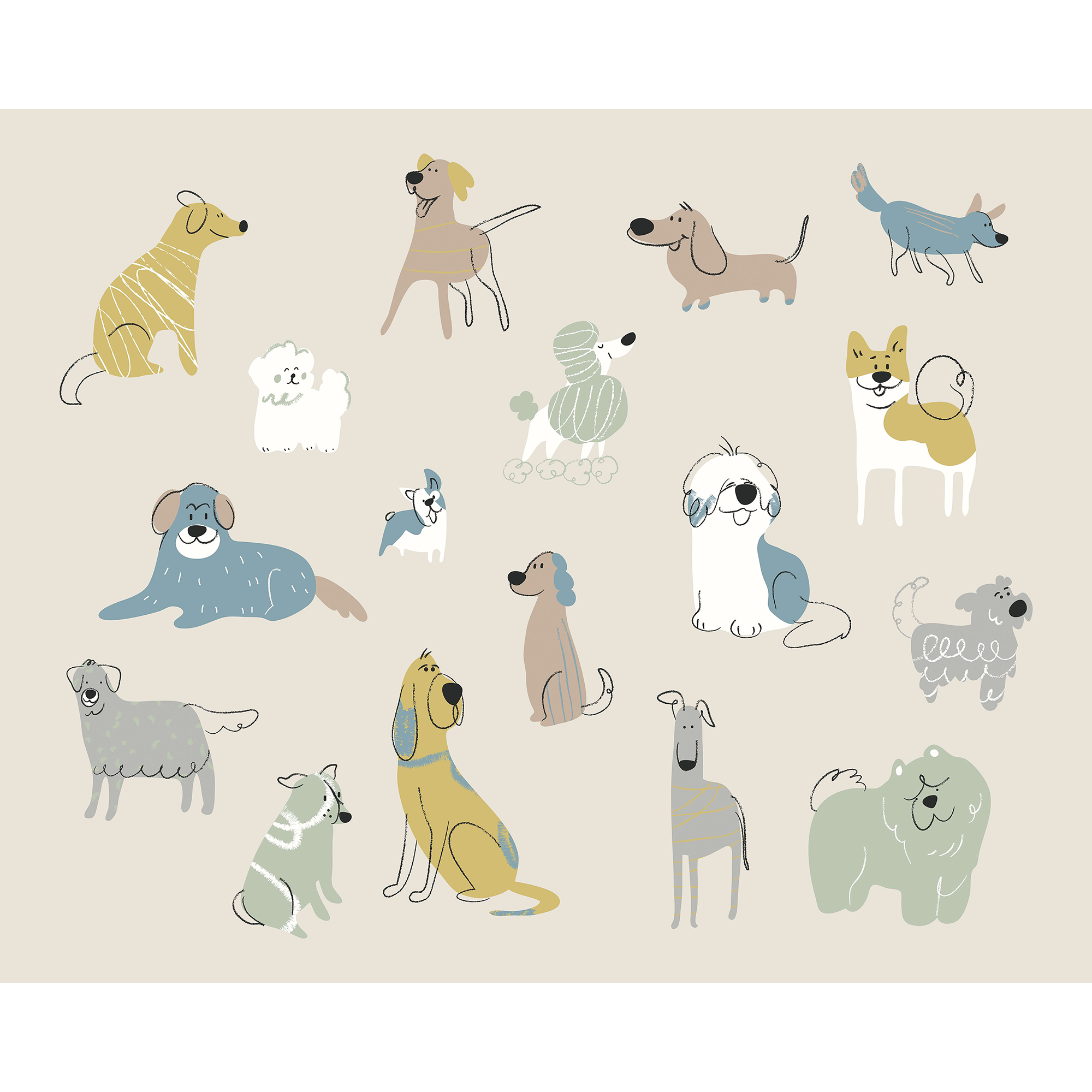 Happy Dogs Warm Grey Mural (Medium) by Origin Murals
