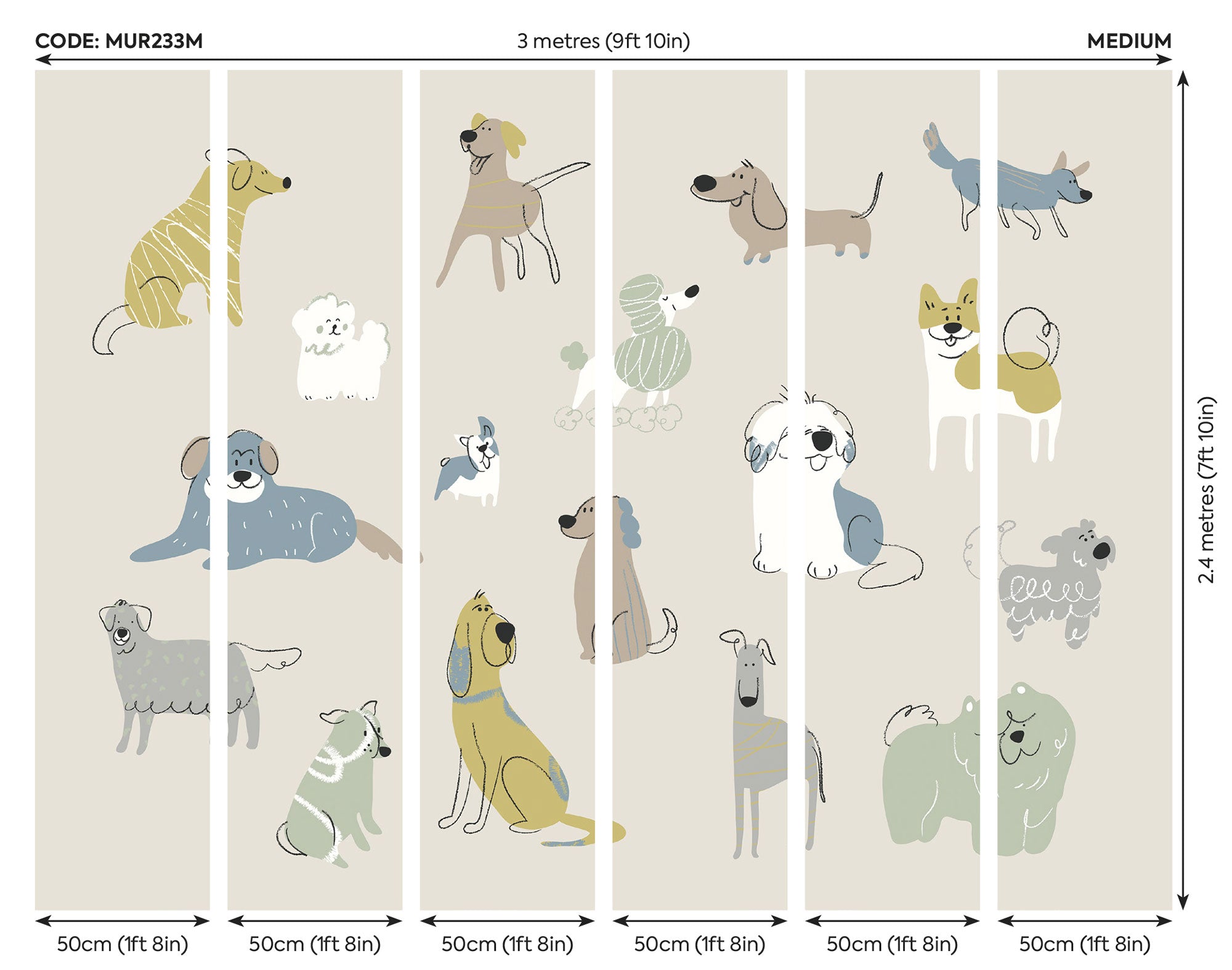 Happy Dogs Warm Grey Mural (Medium) by Origin Murals