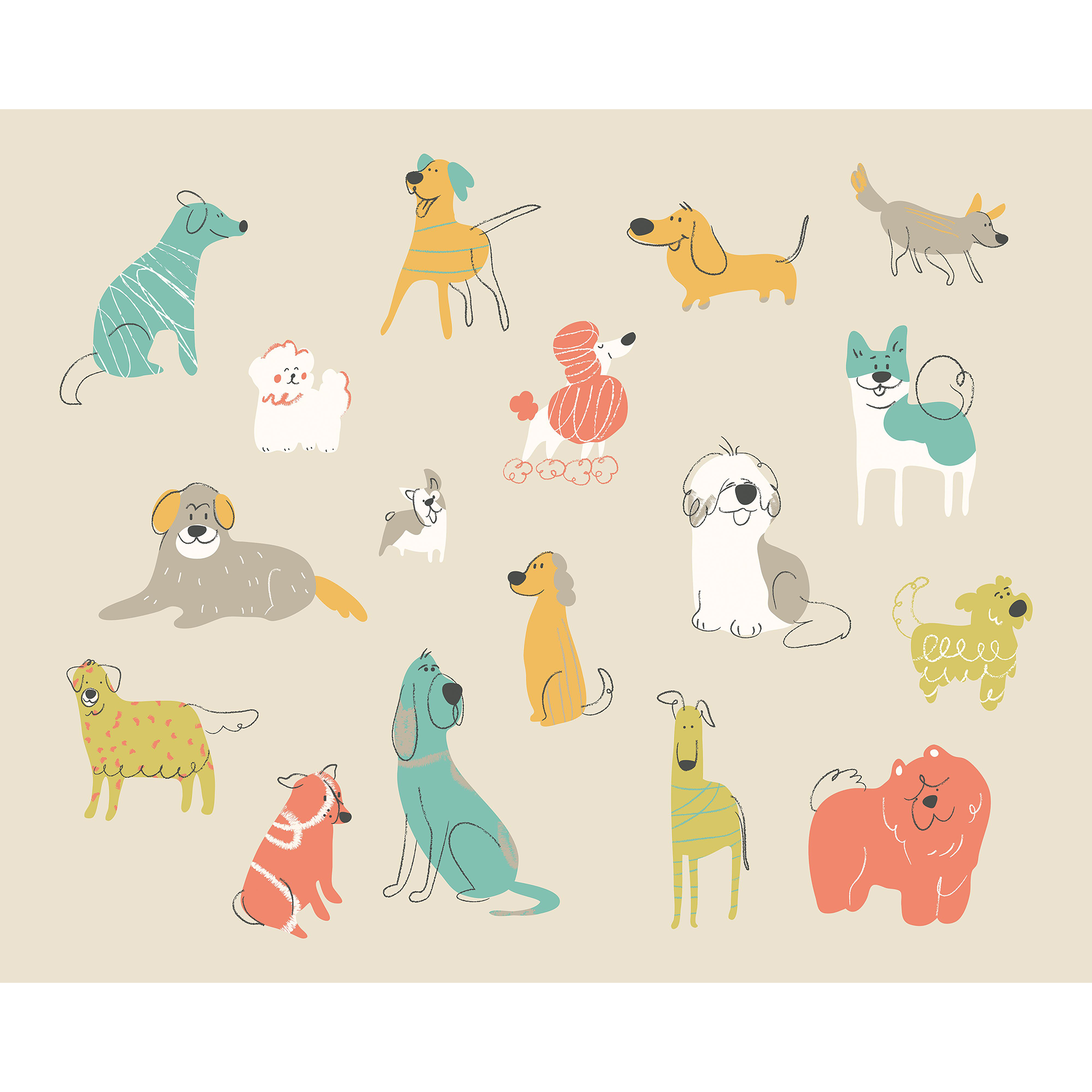 Happy Dogs Citrus Gold Mural (Medium) by Origin Murals