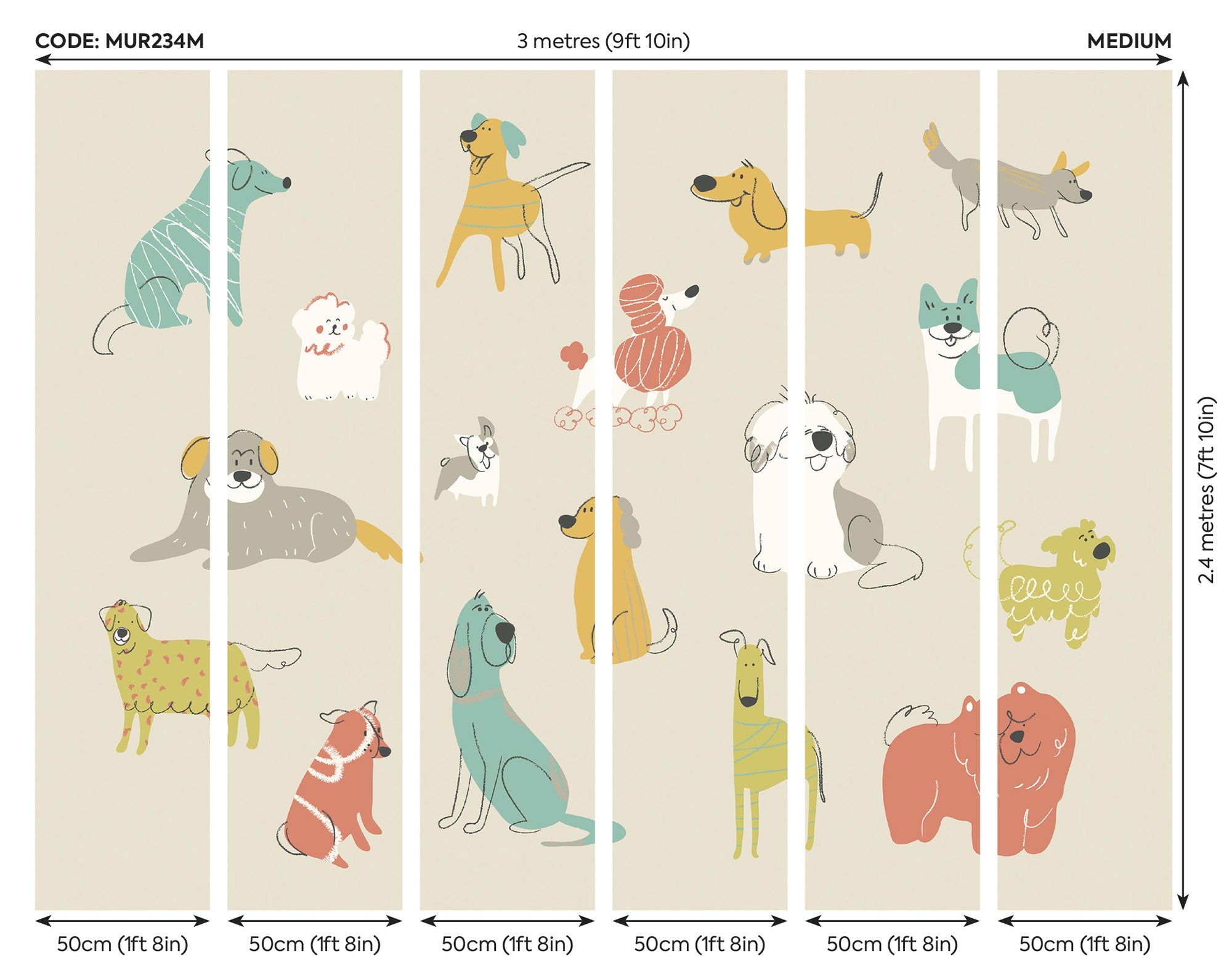 Happy Dogs Citrus Gold Mural (Medium) by Origin Murals