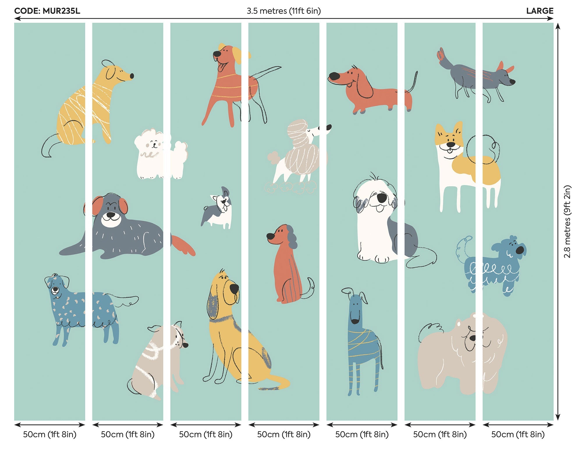 Happy Dogs Teal Blue Mural (Large) by Origin Murals