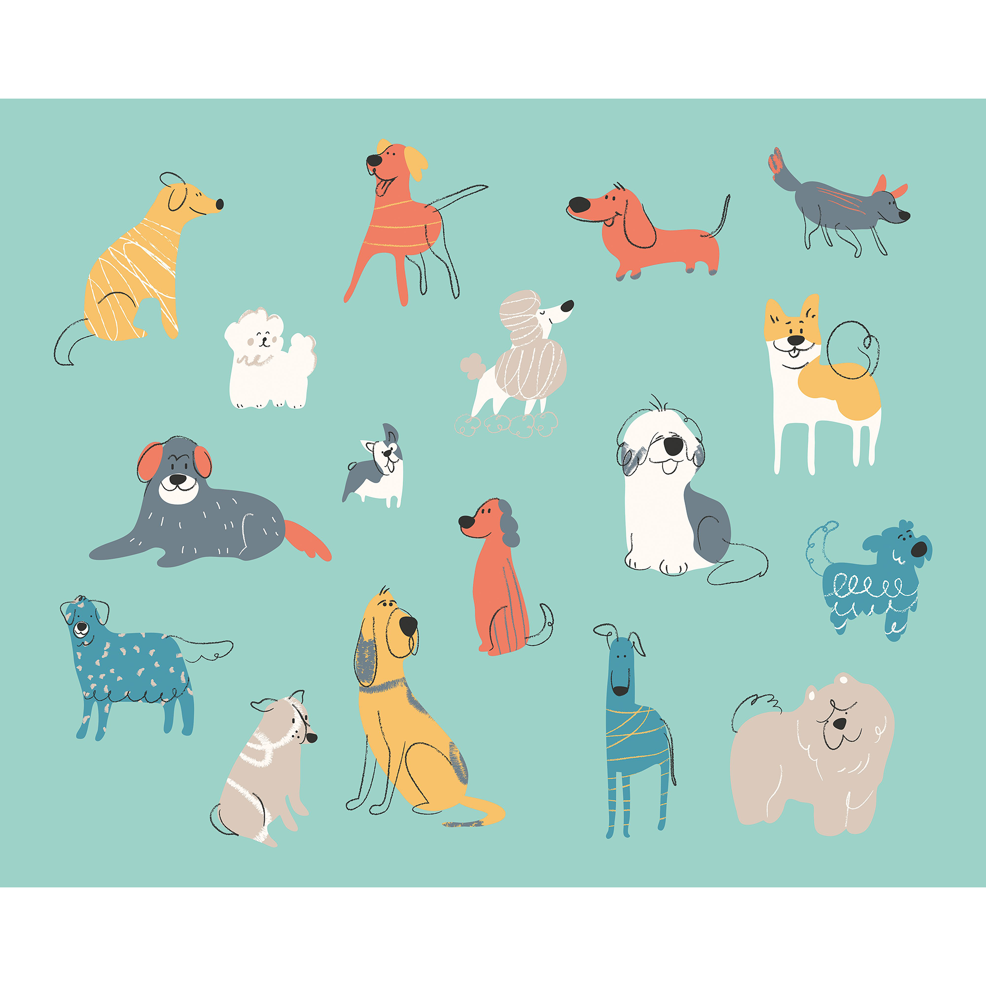 Happy Dogs Teal Blue Mural (Medium) by Origin Murals