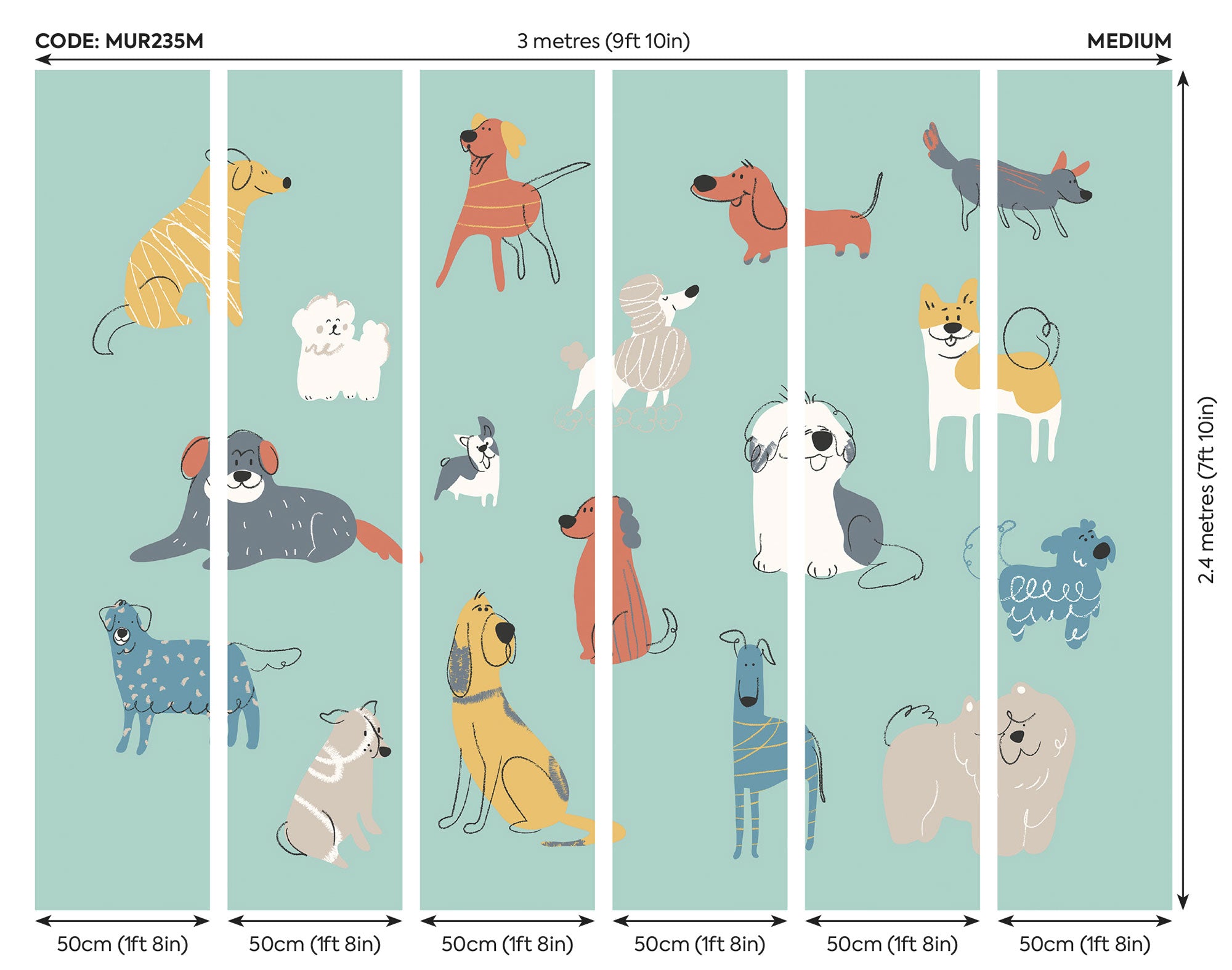 Happy Dogs Teal Blue Mural (Medium) by Origin Murals