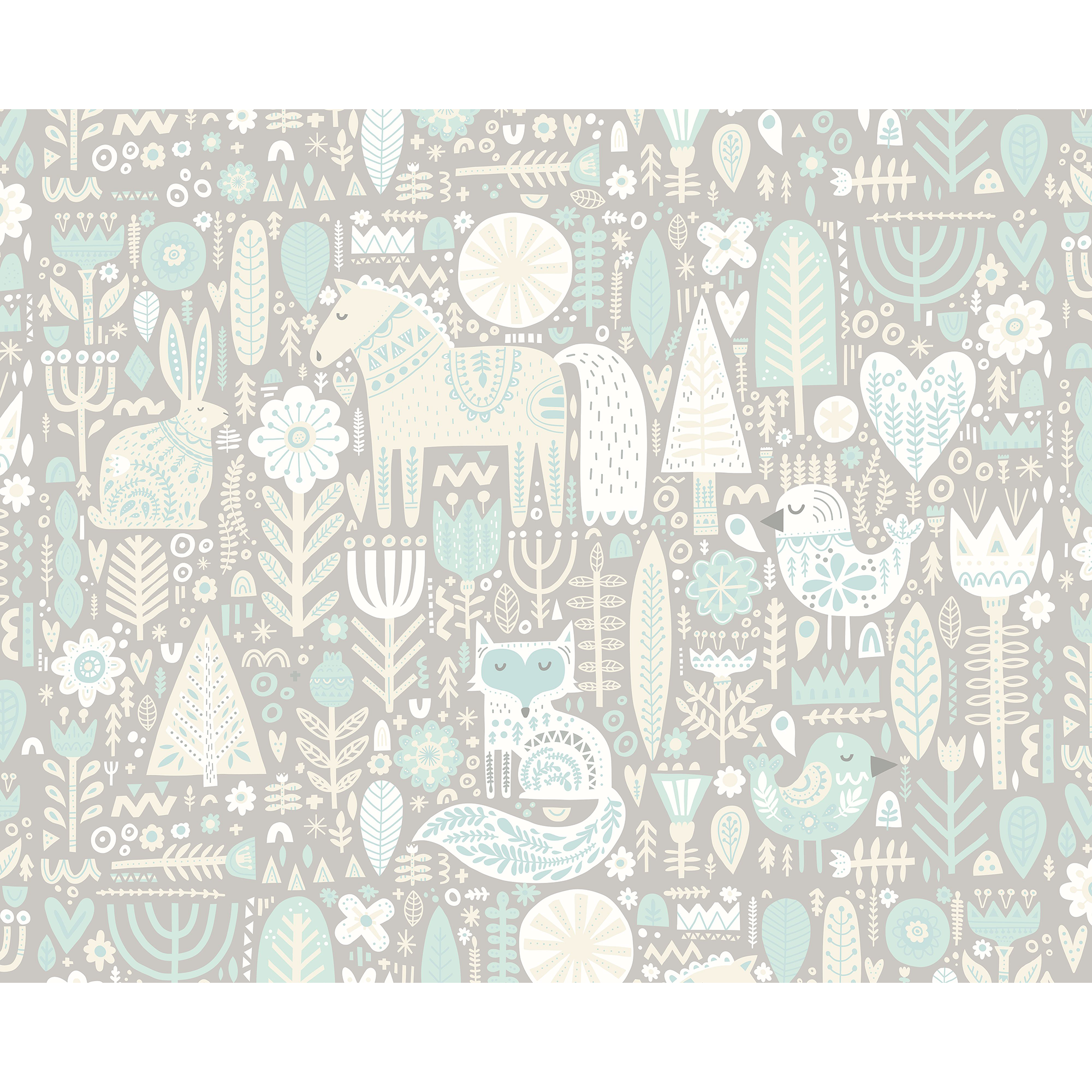 Scandi Forest Animals Warm Grey Mural (Large) by Origin Murals