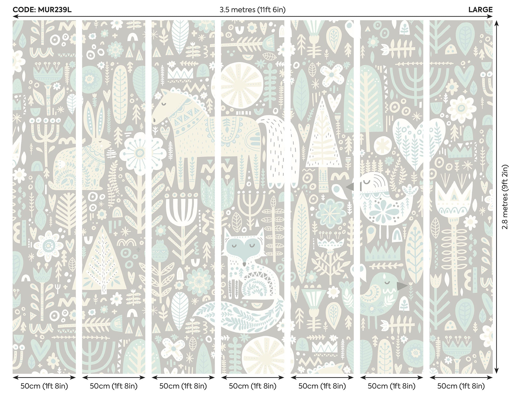 Scandi Forest Animals Warm Grey Mural (Large) by Origin Murals