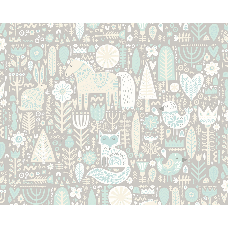 Scandi Forest Animals Warm Grey Mural (Medium) by Origin Murals