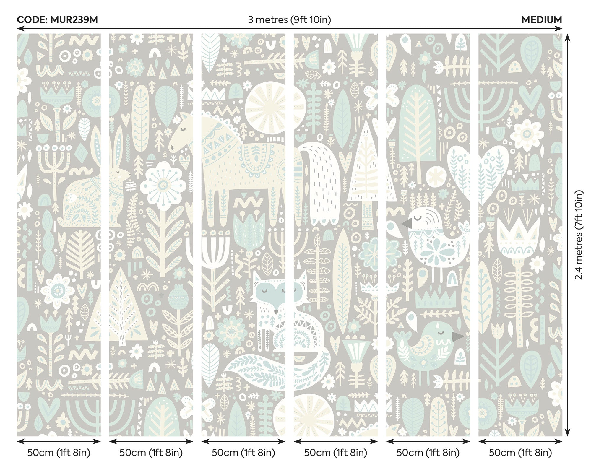 Scandi Forest Animals Warm Grey Mural (Medium) by Origin Murals