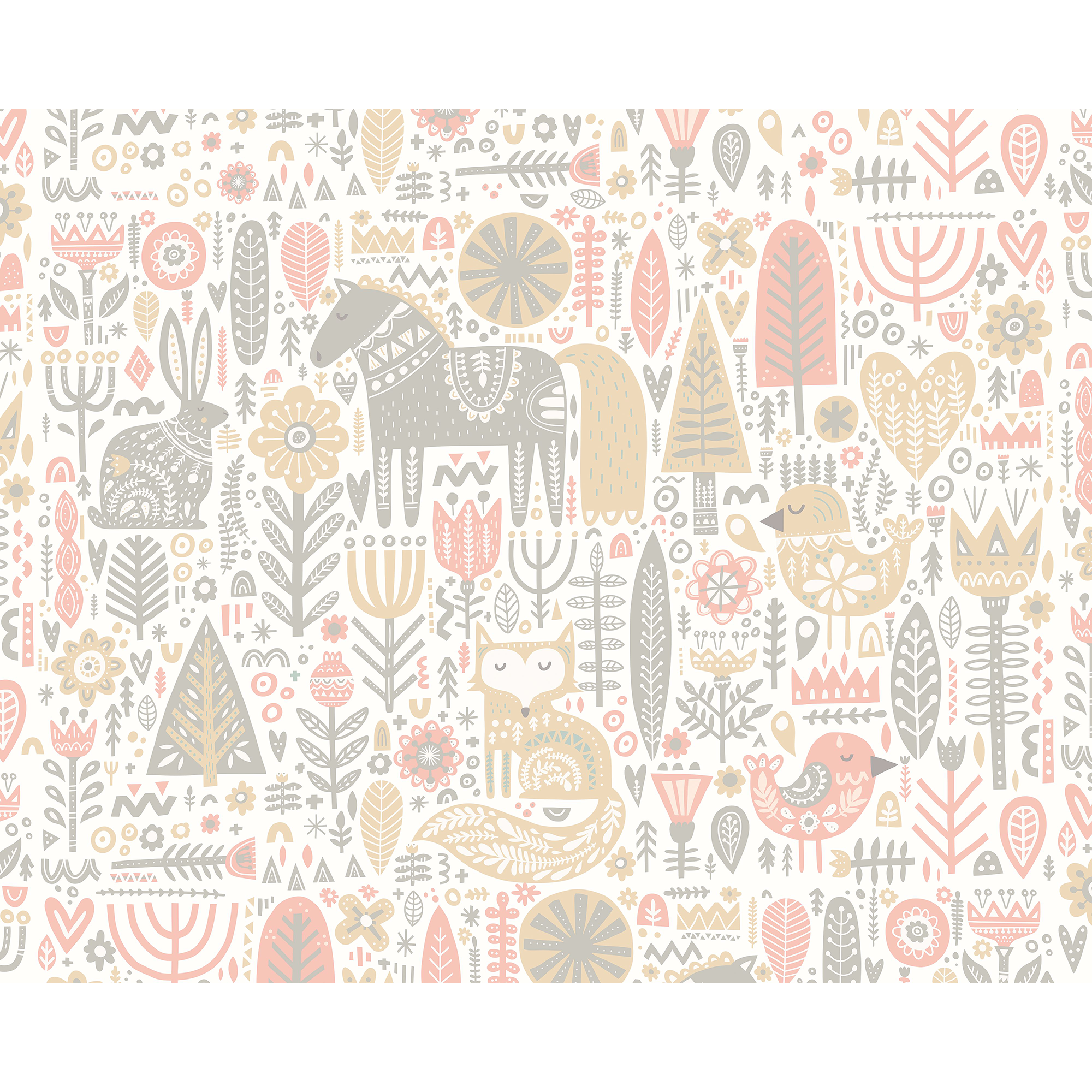 Scandi Forest Animals Blush Pink & Grey Mural (Medium) by Origin Murals