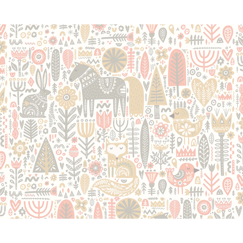 Scandi Forest Animals Blush Pink & Grey Mural (Medium) by Origin Murals