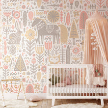 Scandi Forest Animals Blush Pink & Grey Mural (Medium) by Origin Murals
