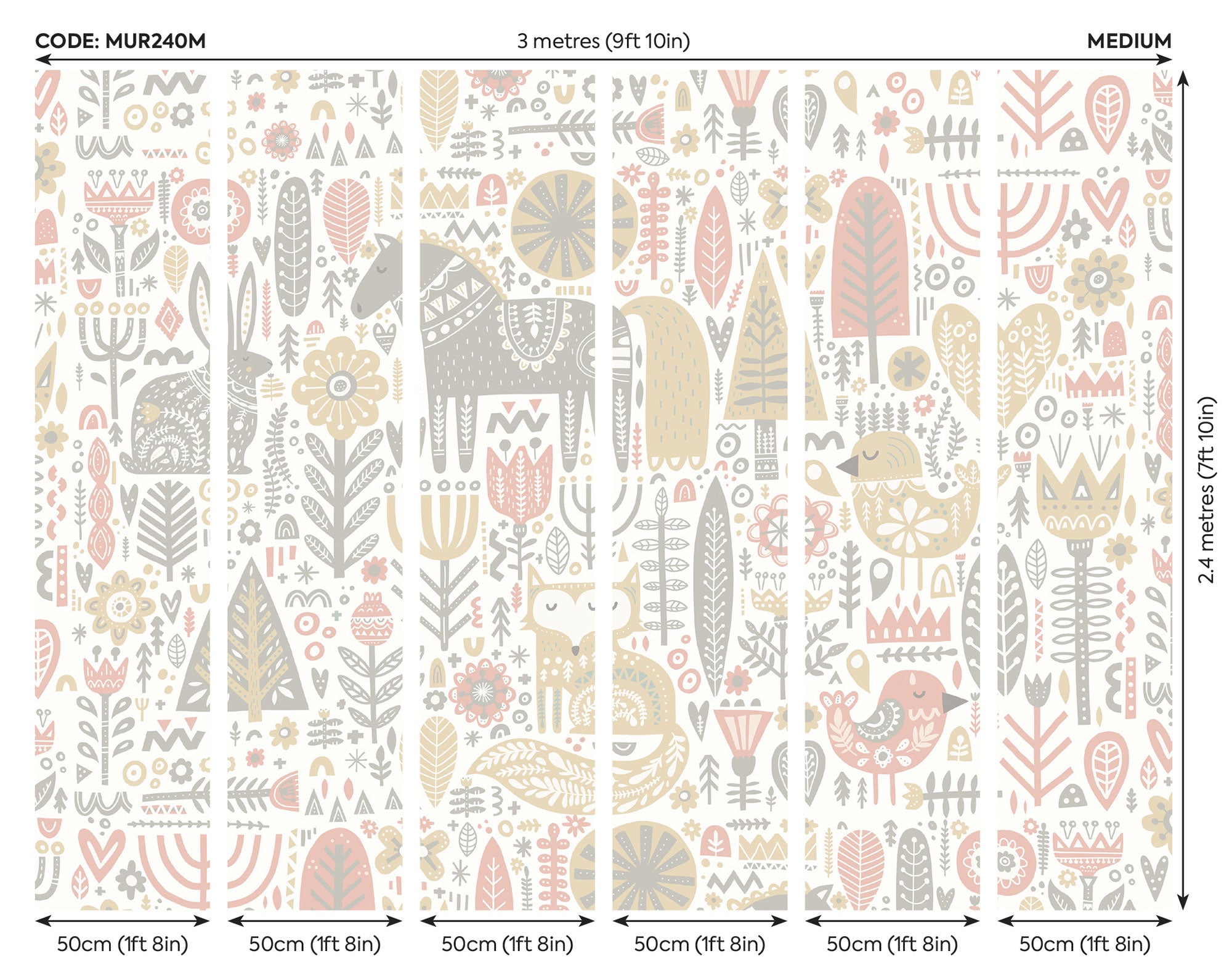 Scandi Forest Animals Blush Pink & Grey Mural (Medium) by Origin Murals