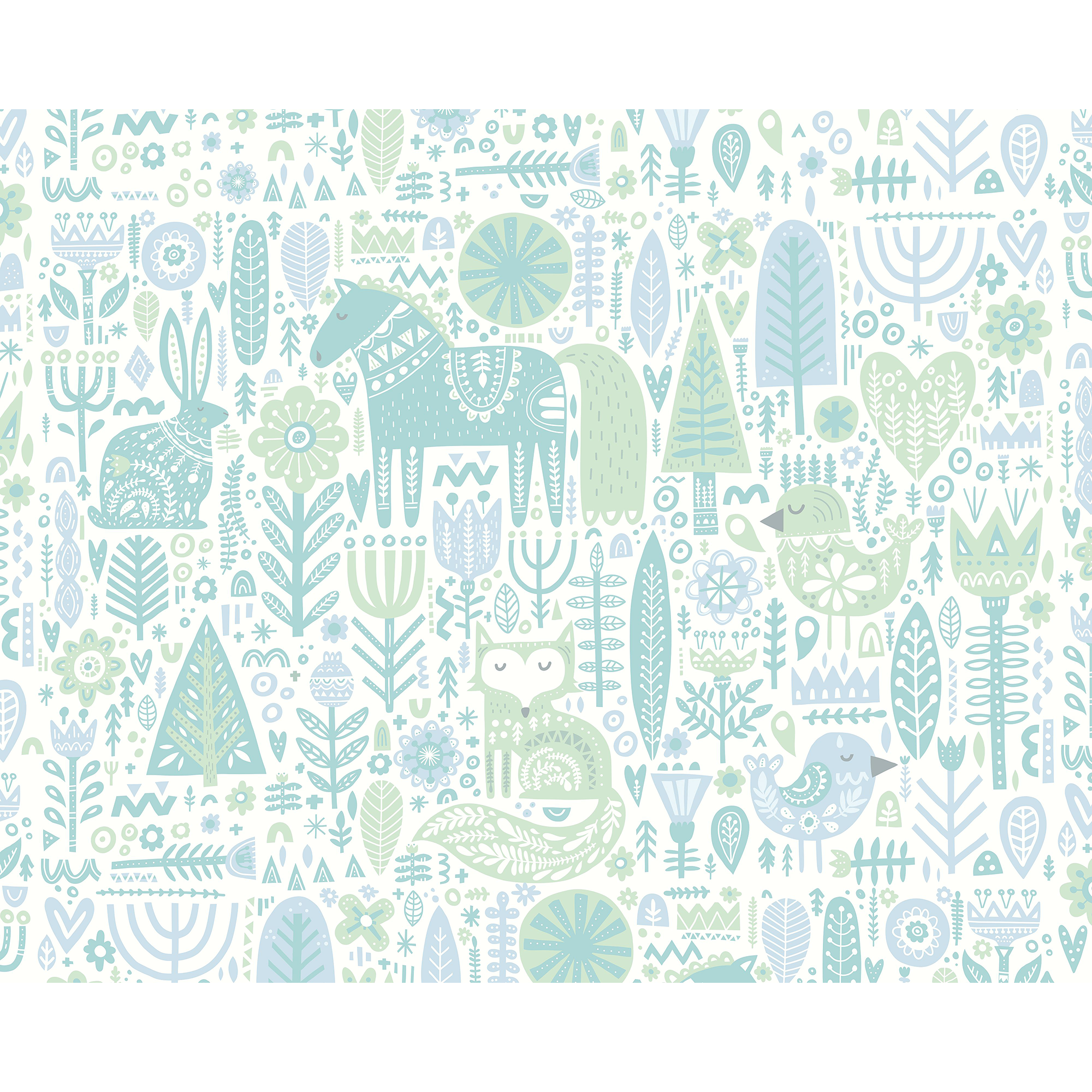 Scandi Forest Animals Teal Blue Mural (Large) by Origin Murals