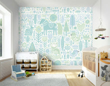 Scandi Forest Animals Teal Blue Mural (Large) by Origin Murals