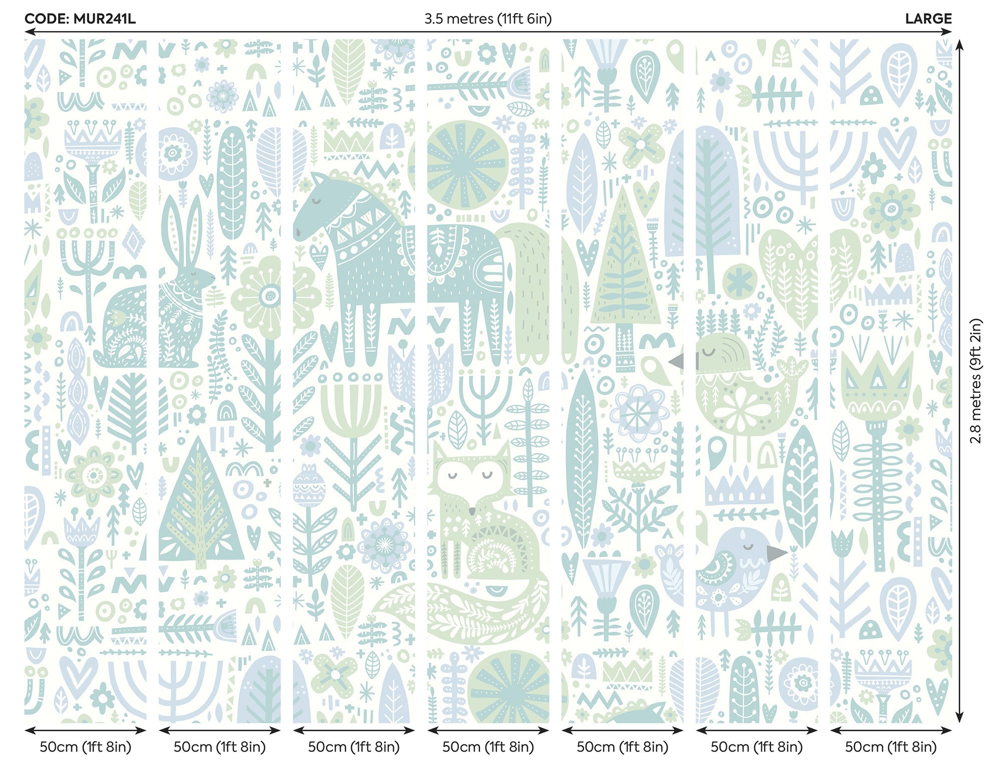 Scandi Forest Animals Teal Blue Mural (Large) by Origin Murals