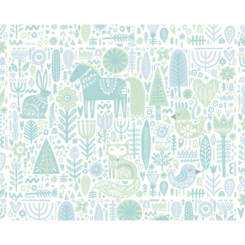 Scandi Forest Animals Teal Blue Mural (Medium) by Origin Murals