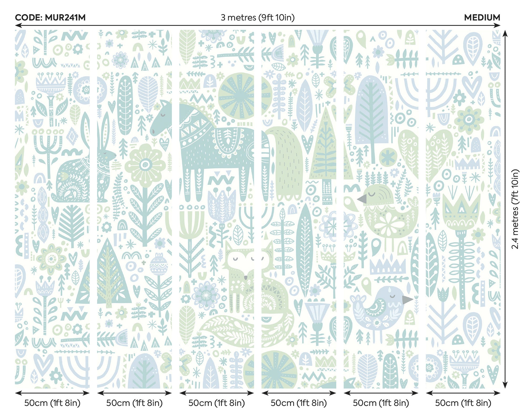 Scandi Forest Animals Teal Blue Mural (Medium) by Origin Murals