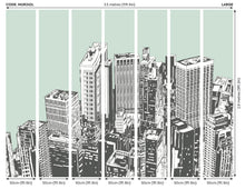 Urban City Skyscrapers Mint Green Mural (Large) by Origin Murals