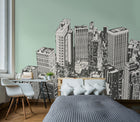 Urban City Skyscrapers Mint Green Mural (Medium) by Origin Murals