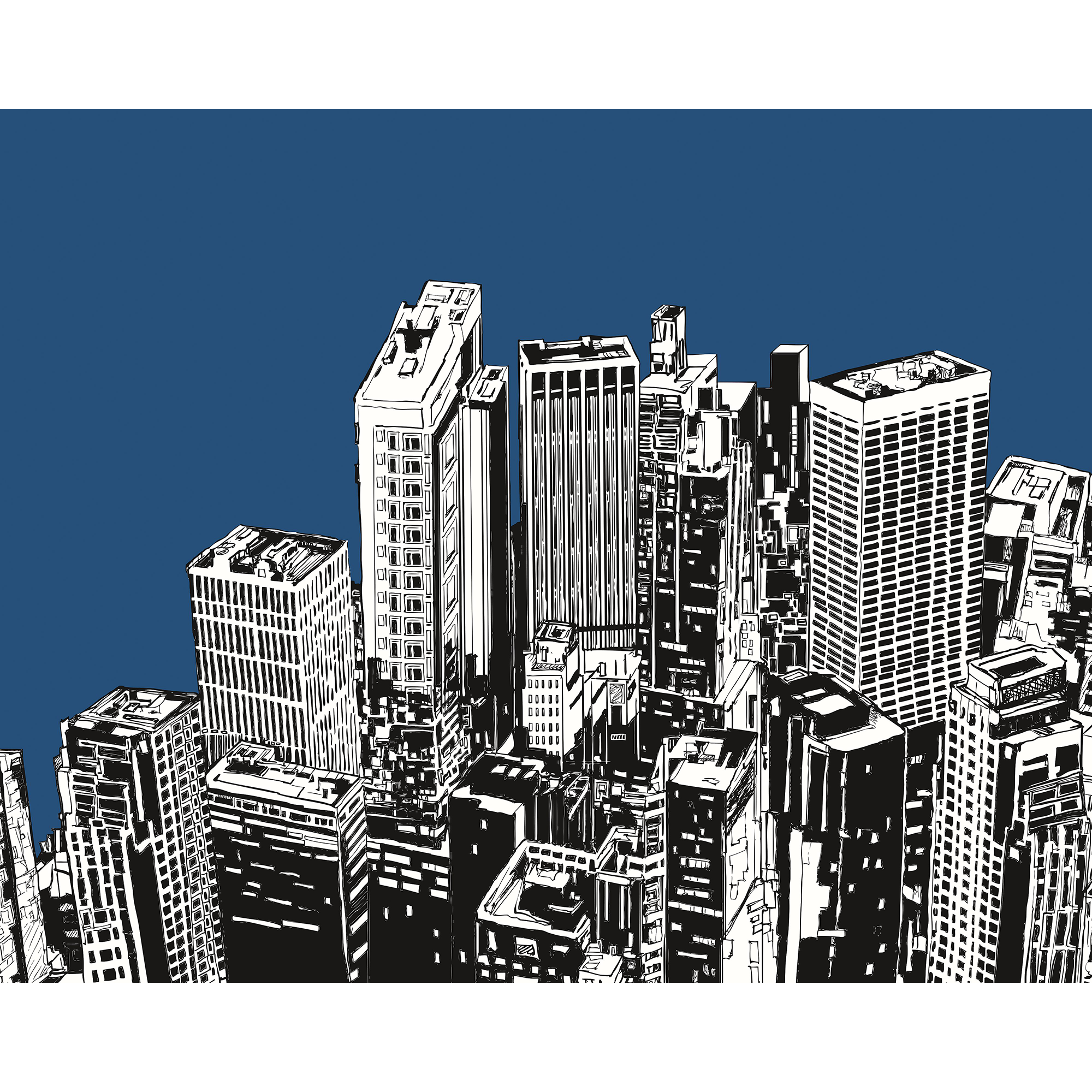 Urban City Skyscrapers Navy Blue Mural (Large) by Origin Murals