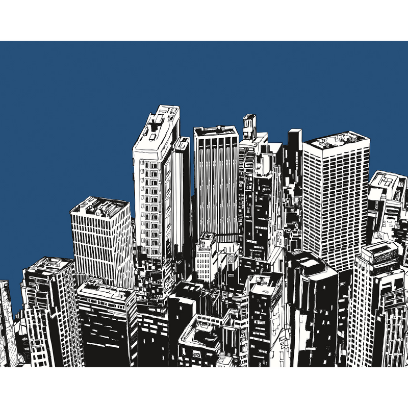 Urban City Skyscrapers Navy Blue Mural (Large) by Origin Murals