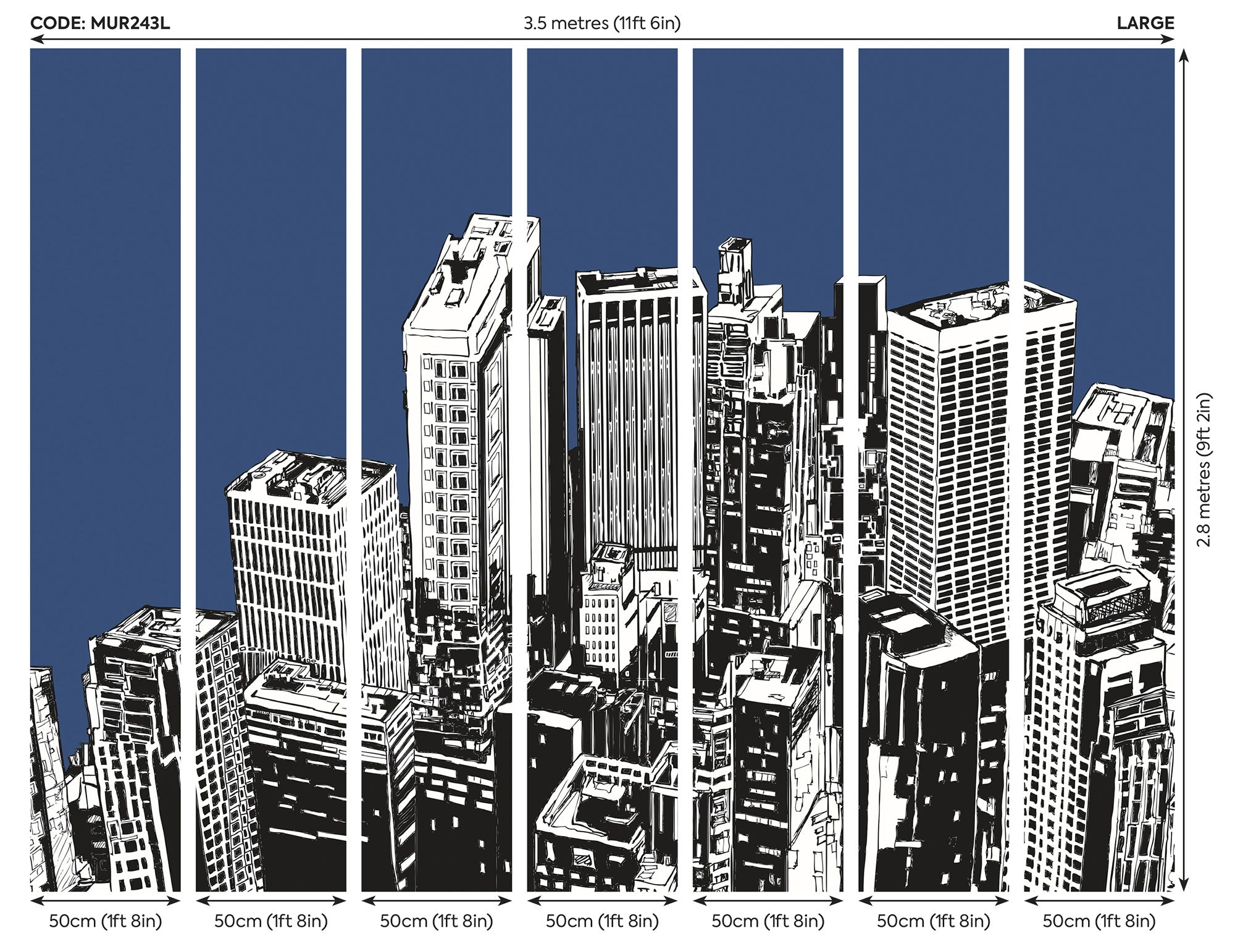 Urban City Skyscrapers Navy Blue Mural (Large) by Origin Murals