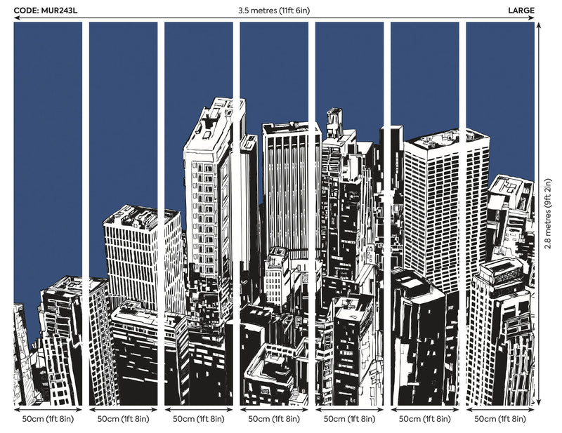 Urban City Skyscrapers Navy Blue Mural (Large) by Origin Murals