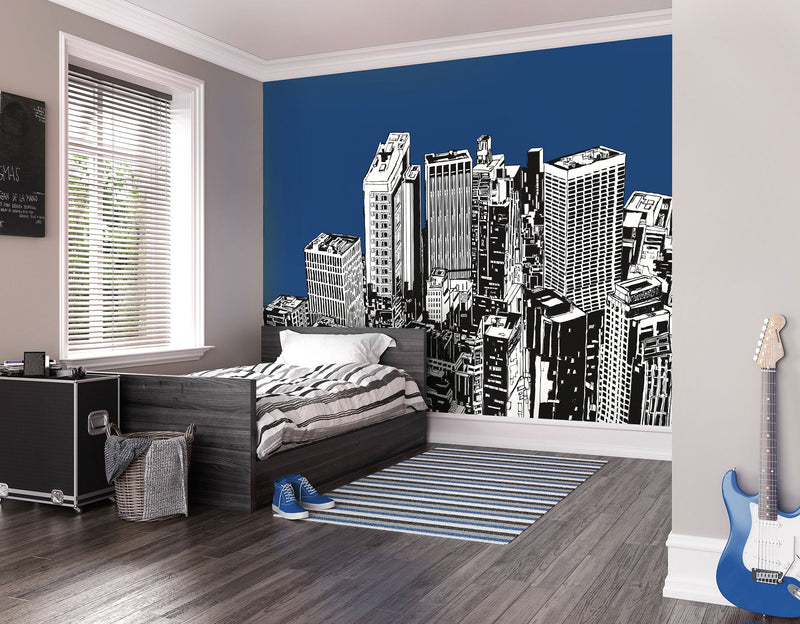 Urban City Skyscrapers Navy Blue Mural (Medium) by Origin Murals