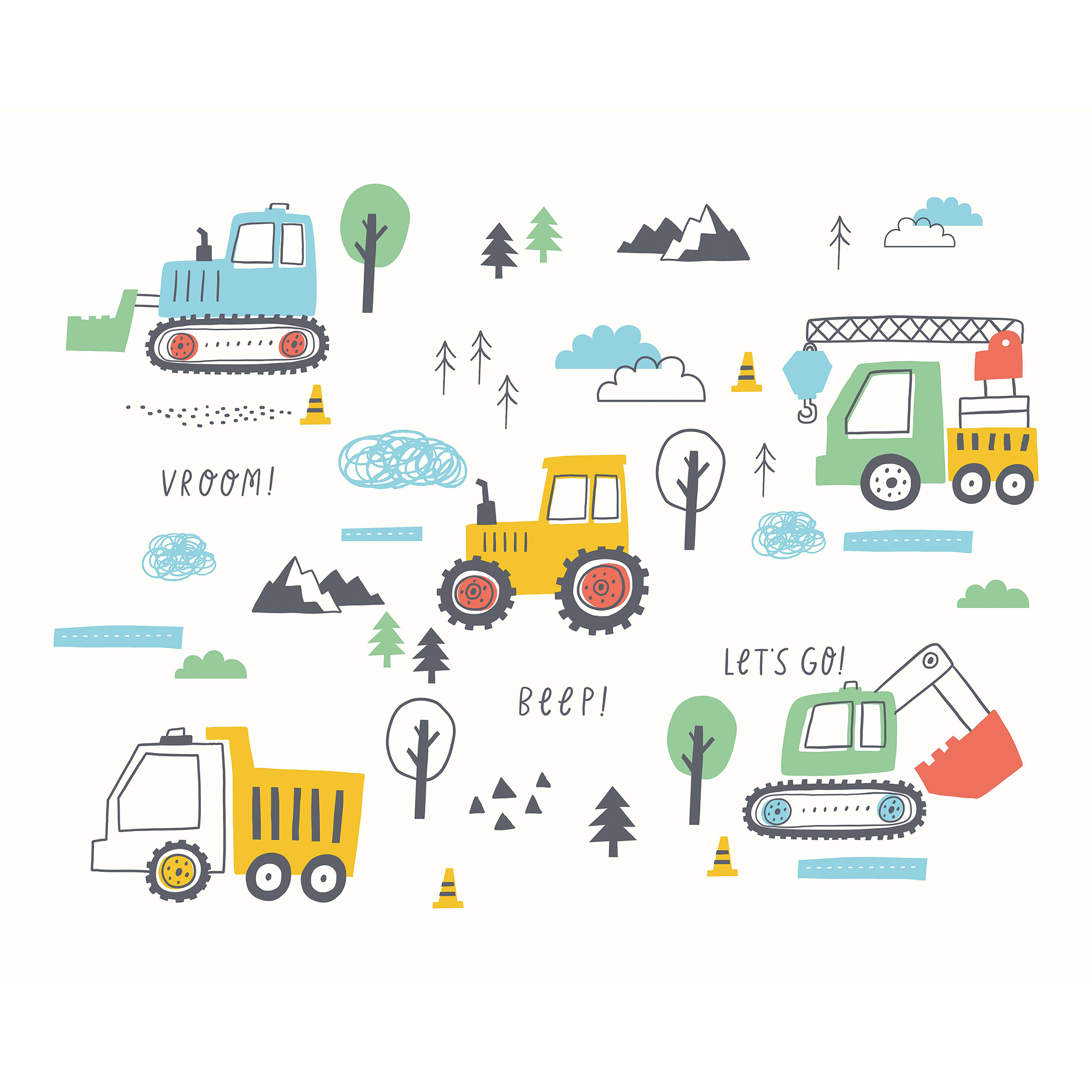 Tractors And Diggers Yellow Gold Mural (Medium) by Origin Murals