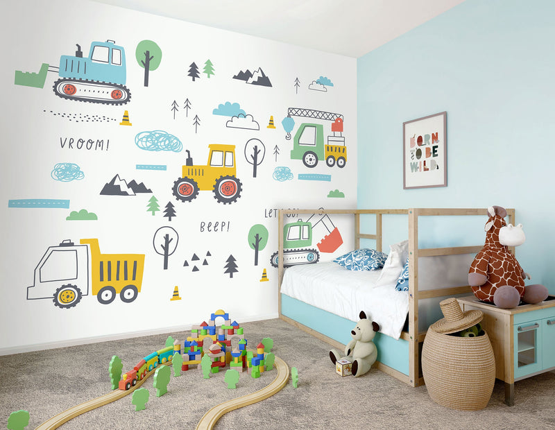 Tractors And Diggers Yellow Gold Mural (Medium) by Origin Murals