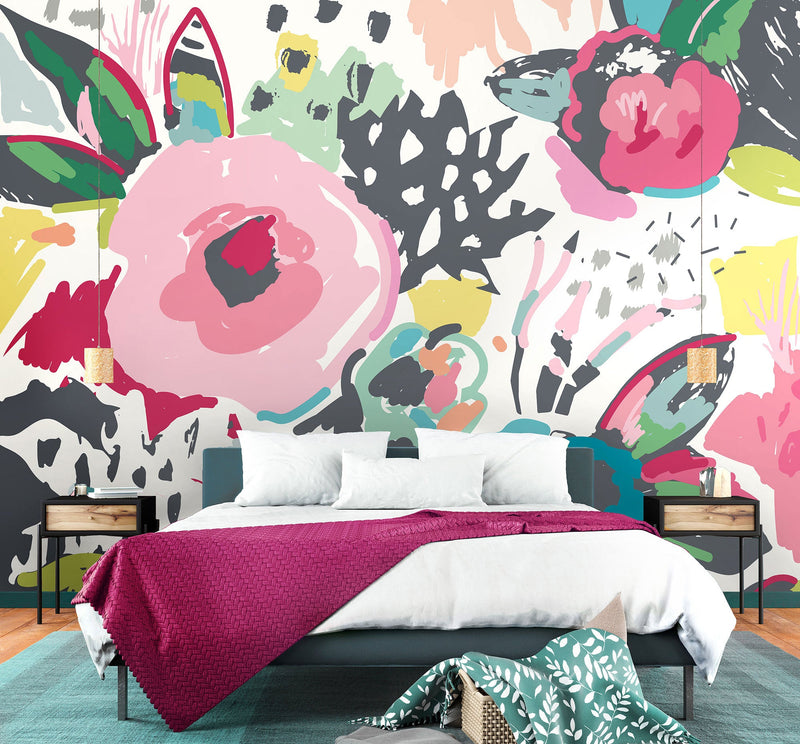 Abstract Floral Raspberry Pink Mural (Medium) by Origin Murals