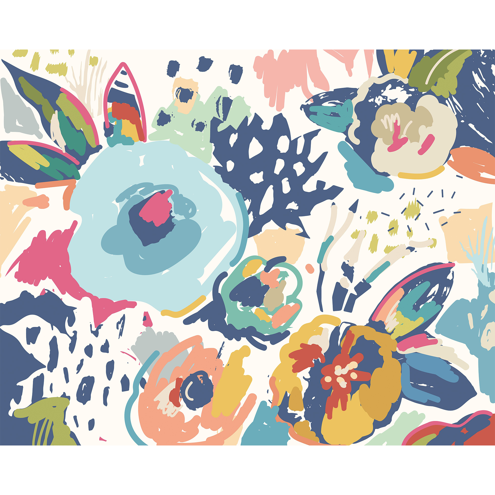 Abstract Floral Navy Blue Mural (Large) by Origin Murals