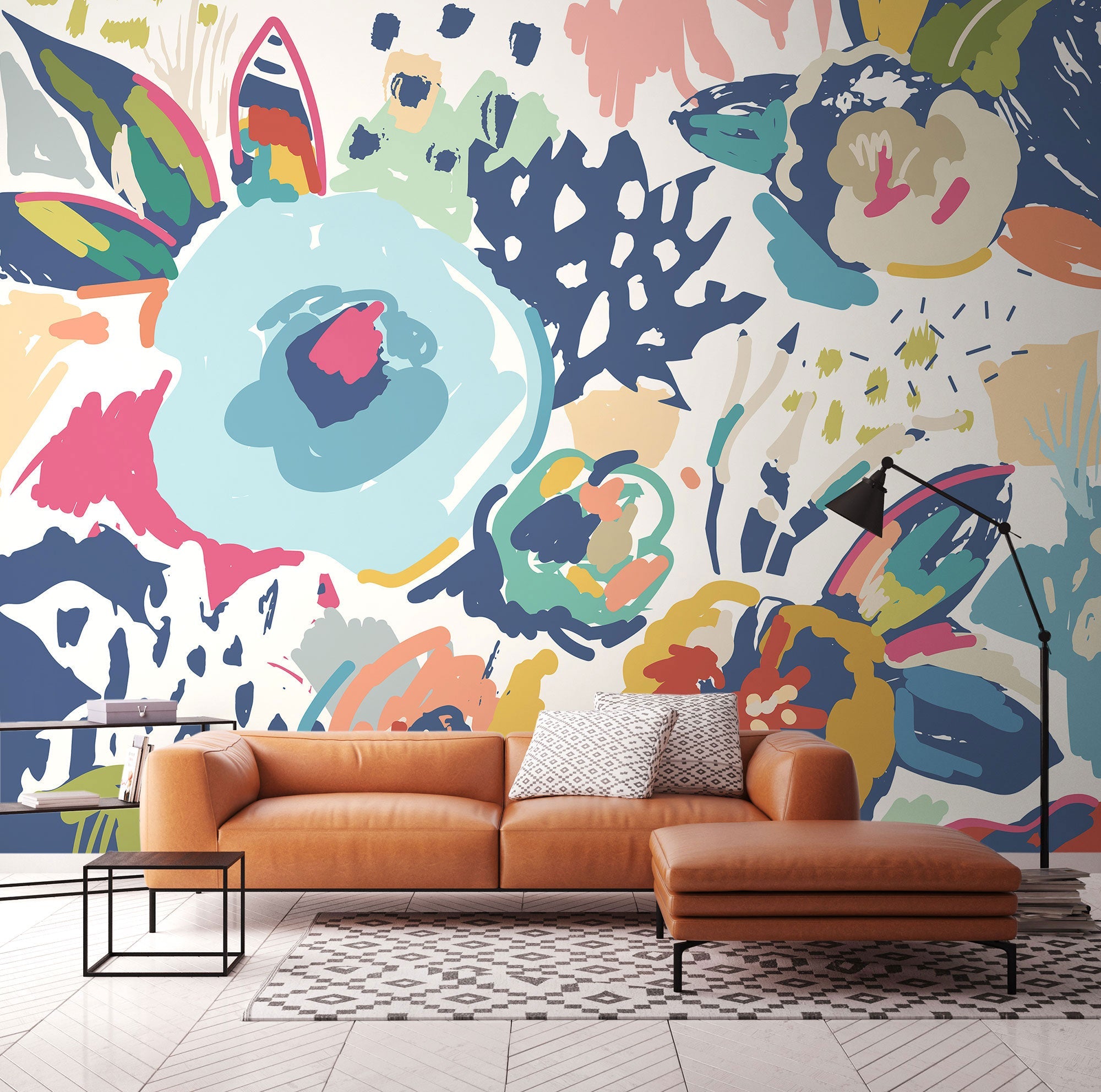 Abstract Floral Navy Blue Mural (Large) by Origin Murals