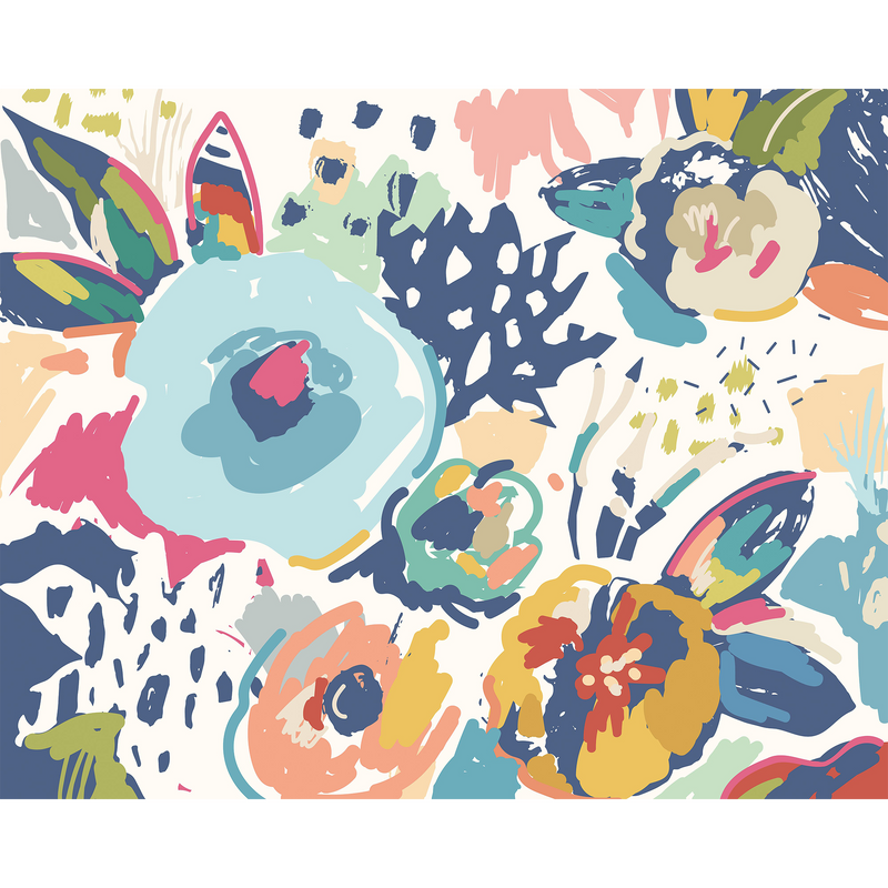 Abstract Floral Navy Blue Mural (Medium) by Origin Murals