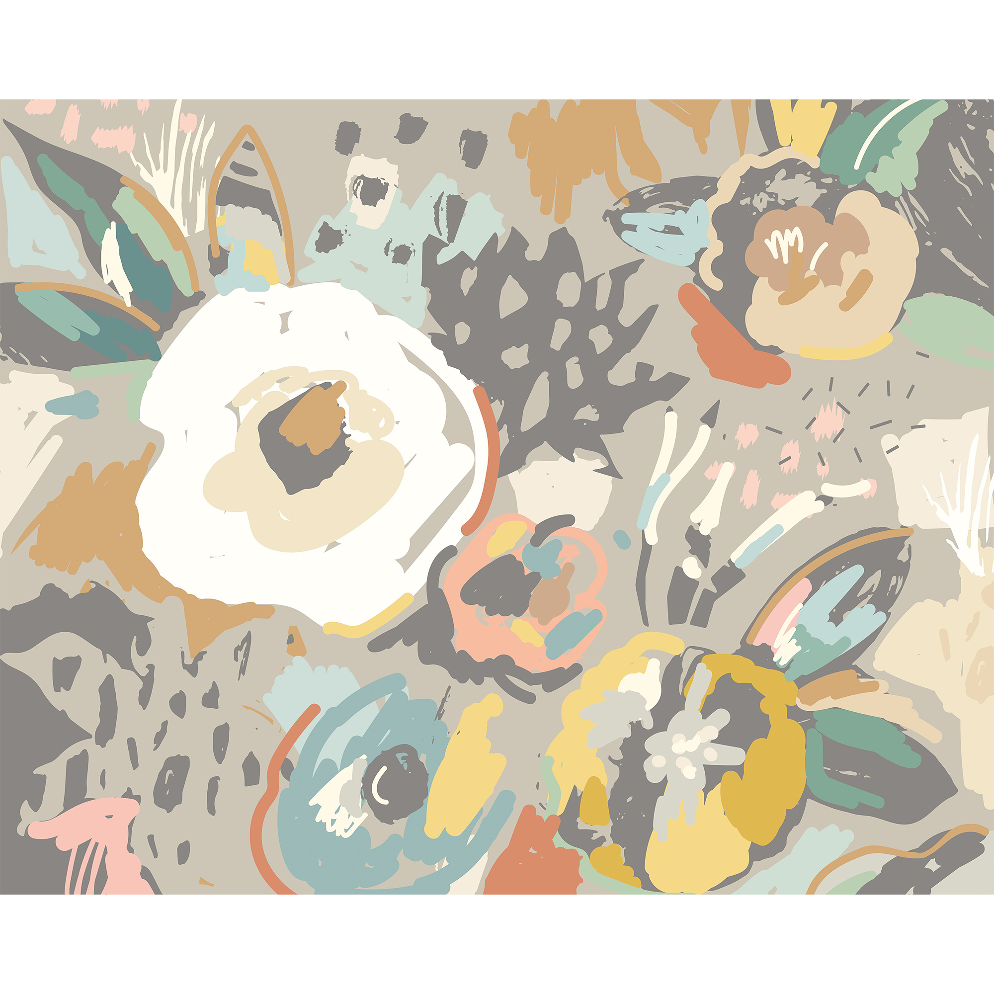Abstract Floral Warm Grey Mural (Large) by Origin Murals
