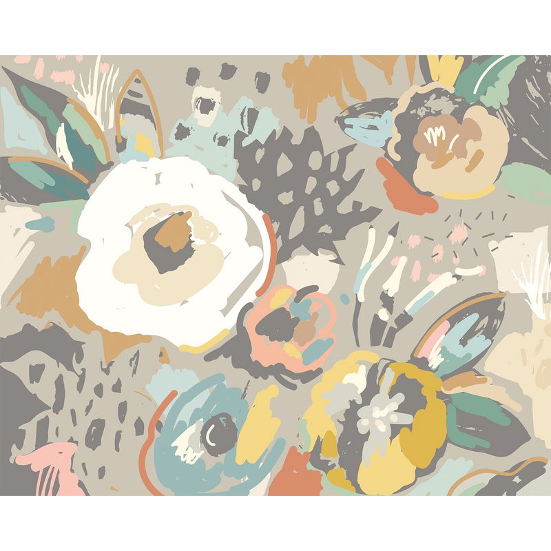 Abstract Floral Warm Grey Mural (Medium) by Origin Murals