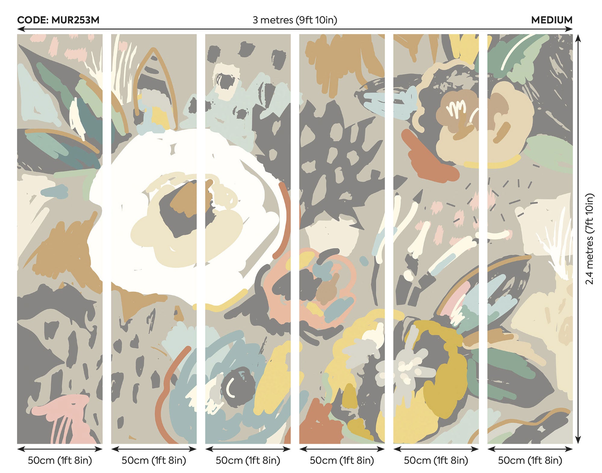 Abstract Floral Warm Grey Mural (Medium) by Origin Murals