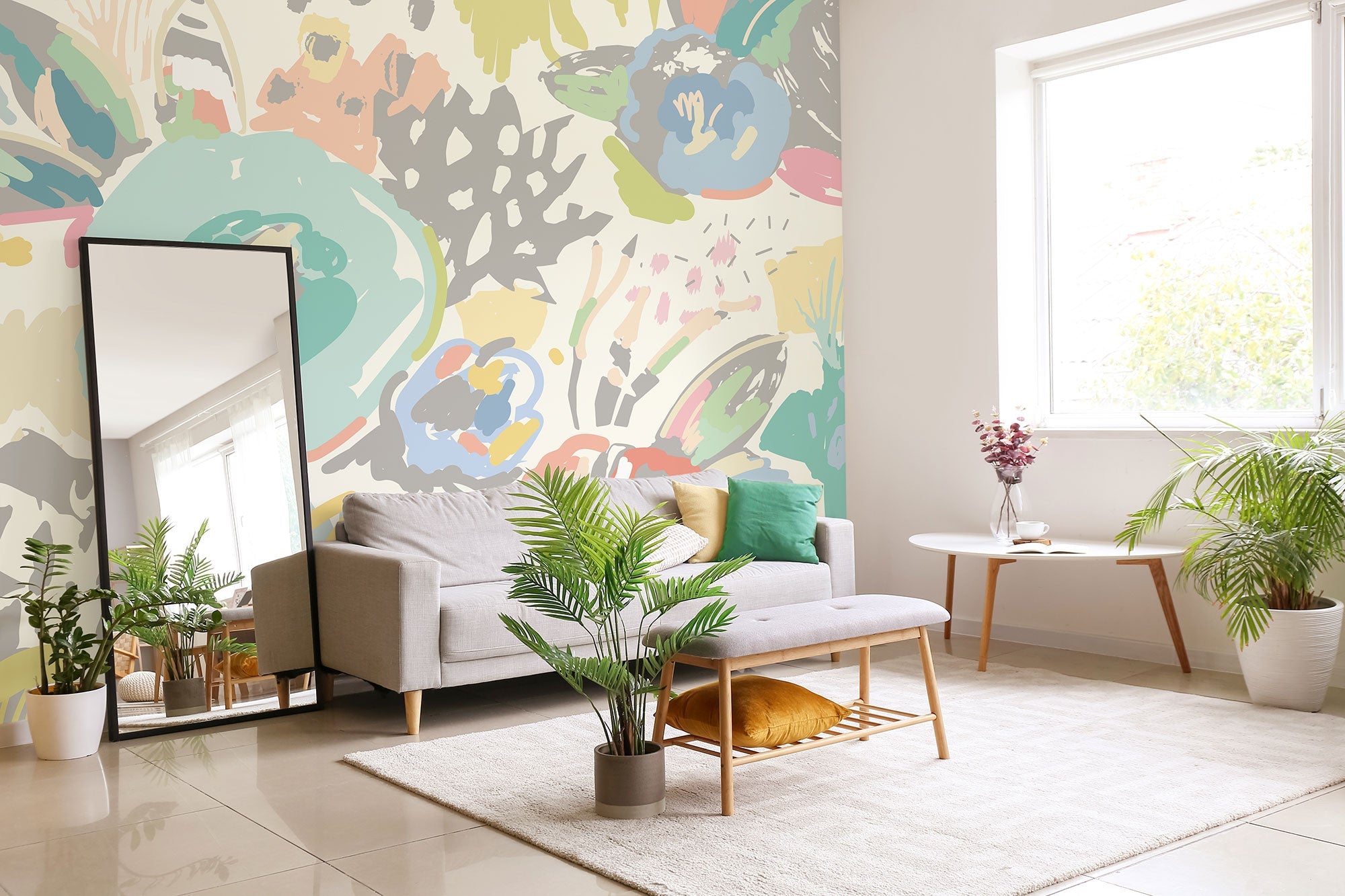 Abstract Floral Pastel Blue Mural (Medium) by Origin Murals