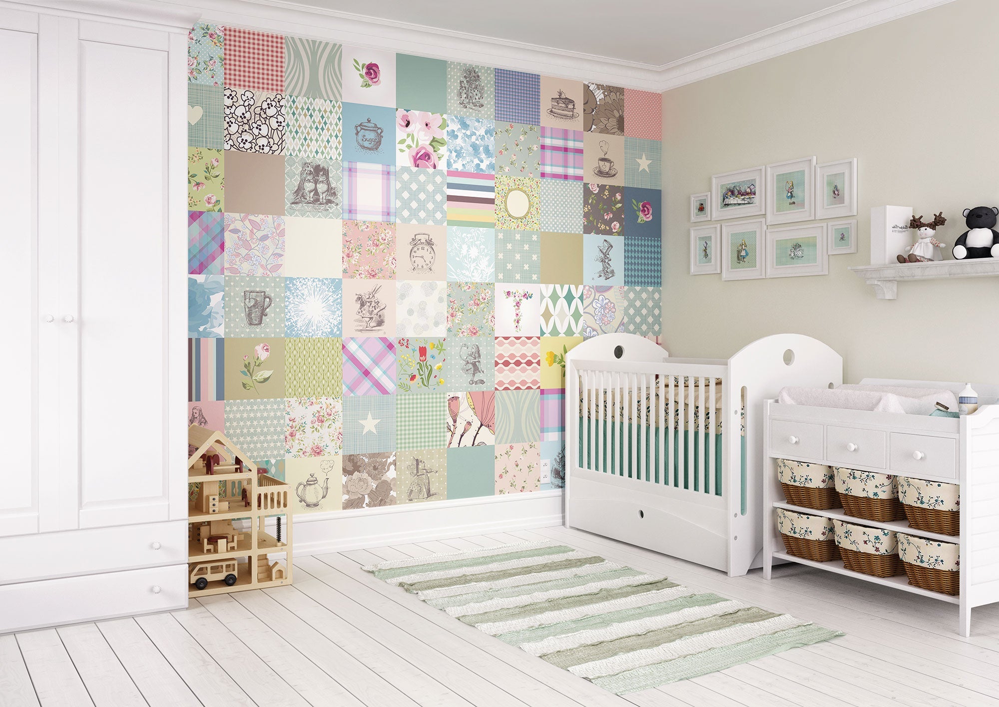 Alice In Wonderland Patchwork Multi Mural (Large) by Origin Murals