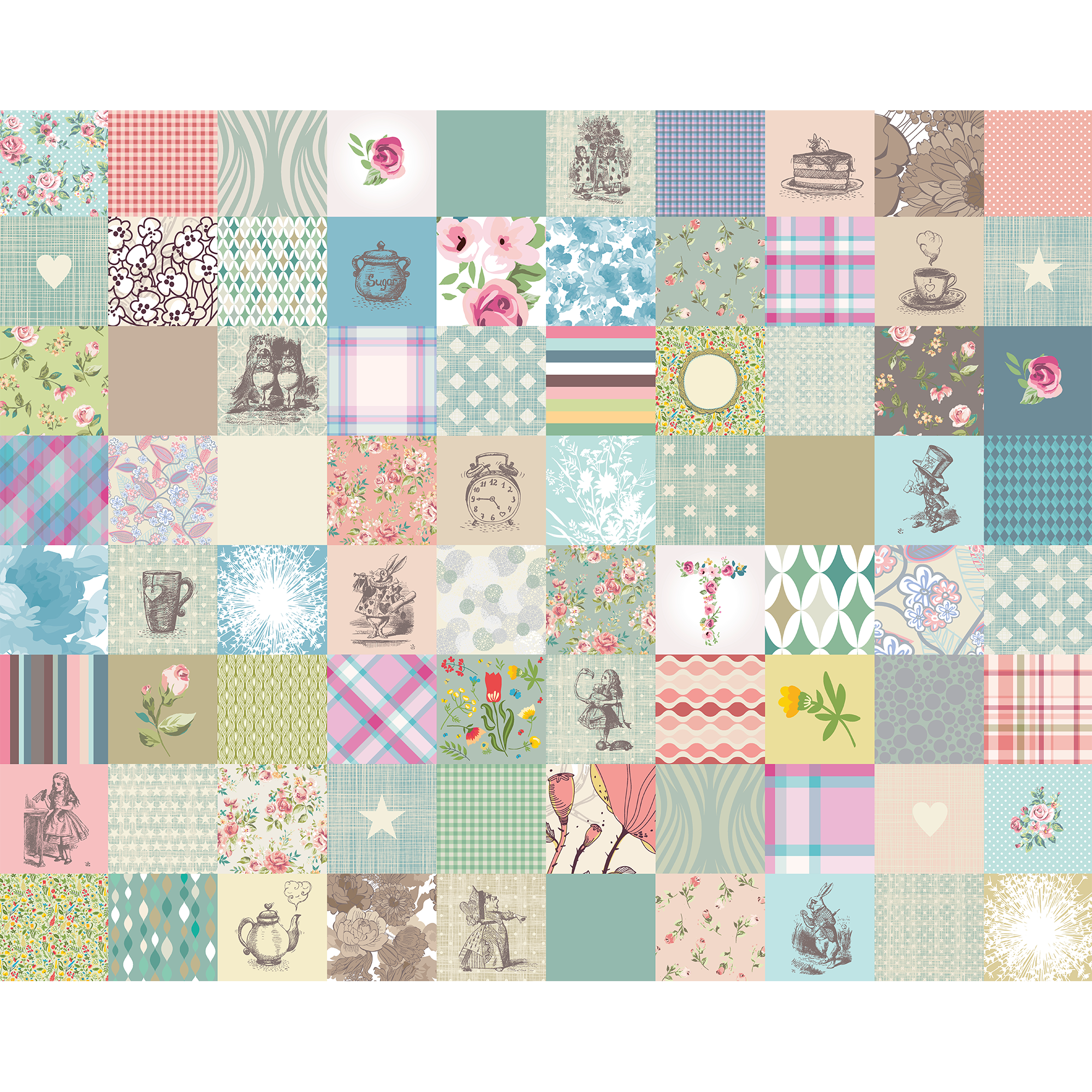 Alice In Wonderland Patchwork Multi Mural (Medium) by Origin Murals