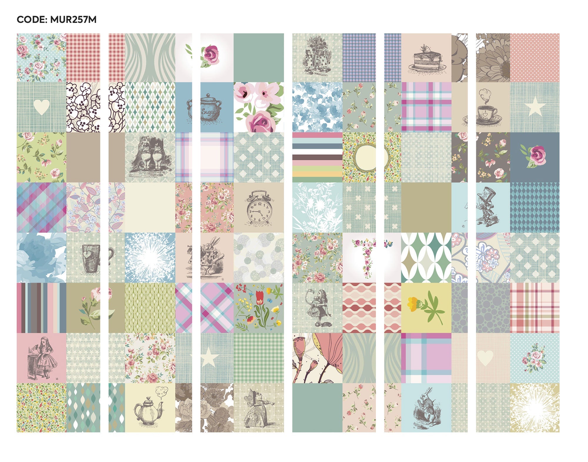 Alice In Wonderland Patchwork Multi Mural (Medium) by Origin Murals