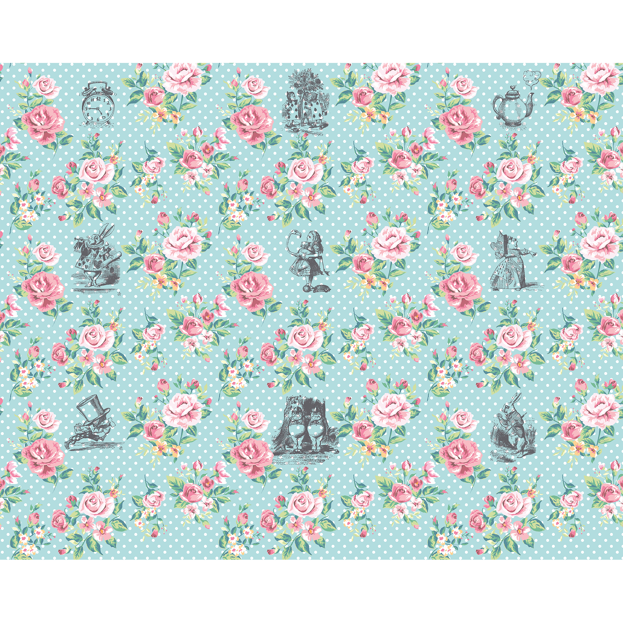 Alice In Wonderland English Rose Print Blue Mural (Large) by Origin Murals