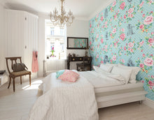 Alice In Wonderland English Rose Print Blue Mural (Large) by Origin Murals